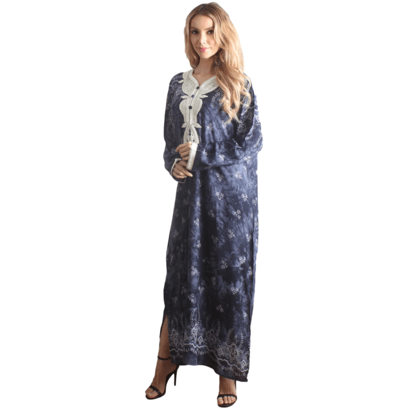 Kaftan de manga longa feminino preto Rayon