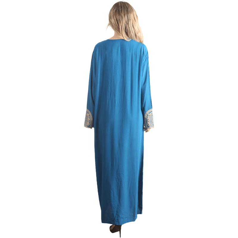 Kaftan azul de manga longa feminino Rayon