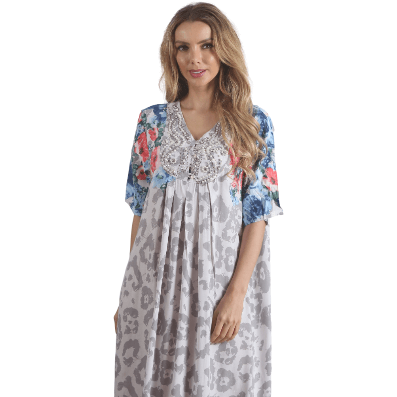 Caftan de manga curta estampado azul