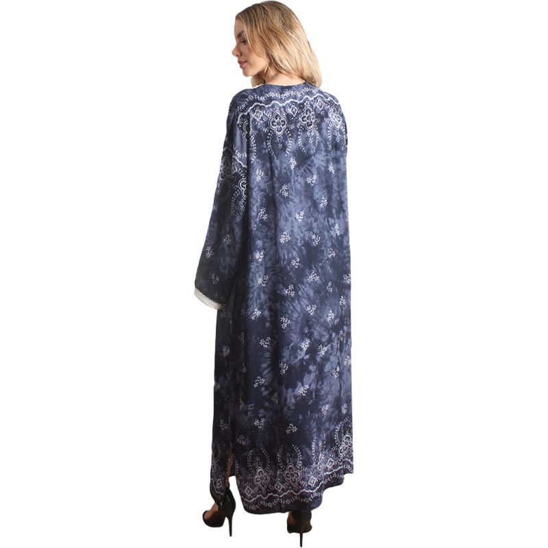 Kaftan de manga longa feminino preto Rayon