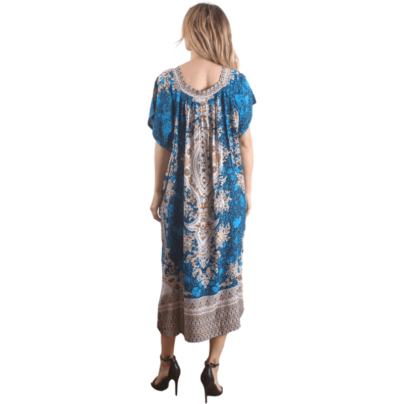 Caftan casual com estampa vintage azul