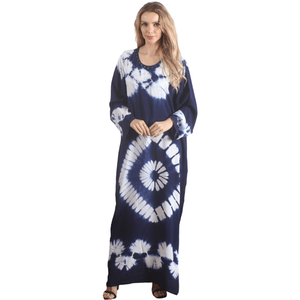 Kaftan azul manga longa estampado rayon feminino