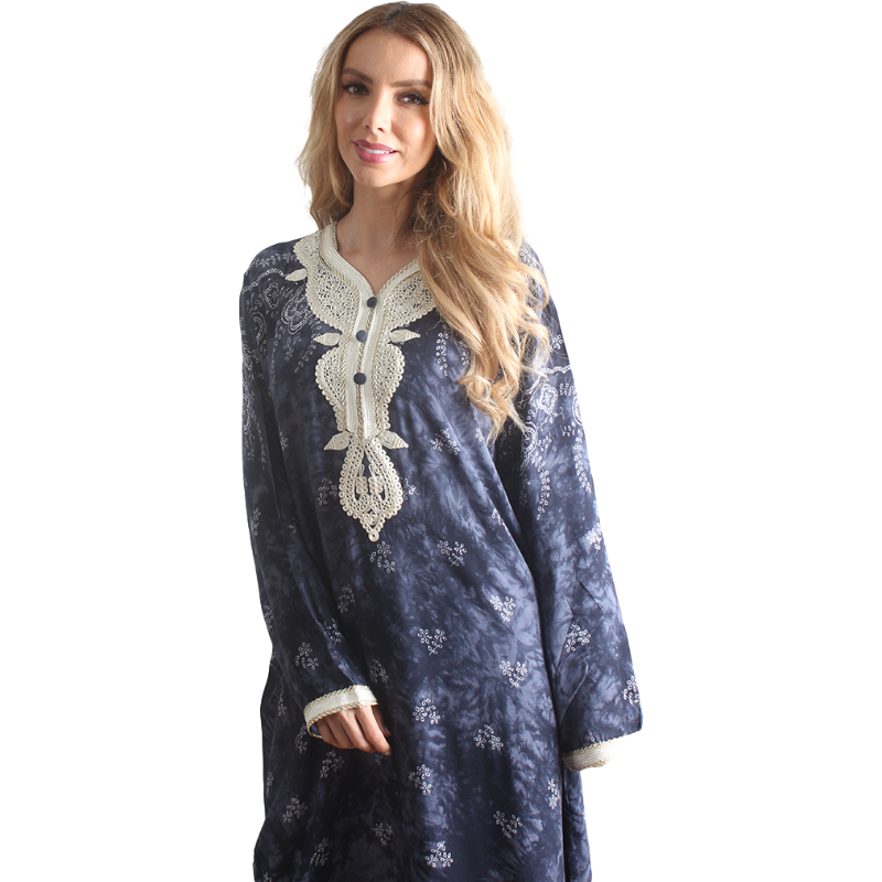 Kaftan de manga longa feminino preto Rayon