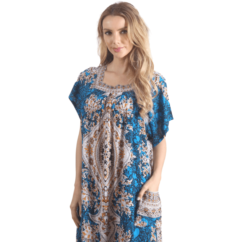 Caftan casual com estampa vintage azul