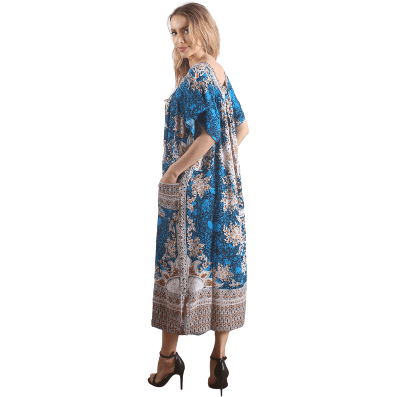 Caftan casual com estampa vintage azul