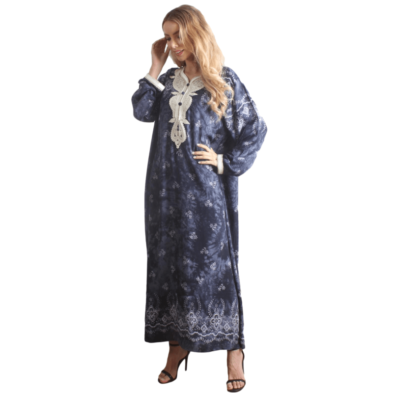 Kaftan de manga longa feminino preto Rayon