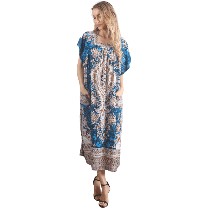 Caftan casual com estampa vintage azul