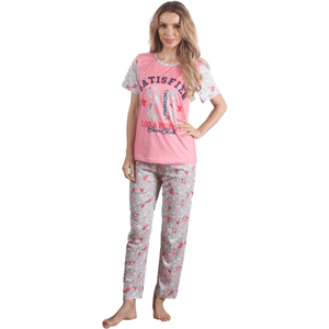 Conjunto de pijama de manga curta com estampa floral rosa para meninas