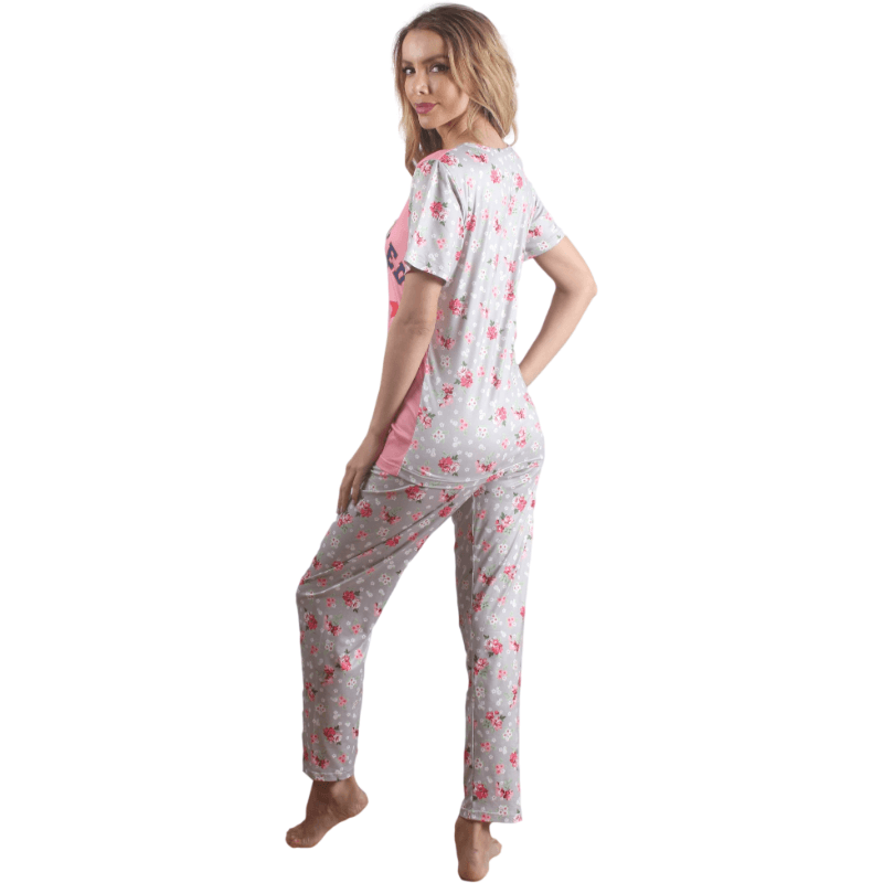 Conjunto de pijama de manga curta com estampa floral rosa para meninas