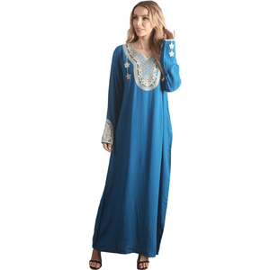 Kaftan azul de manga longa feminino Rayon