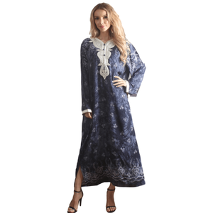 Kaftan de manga longa feminino preto Rayon