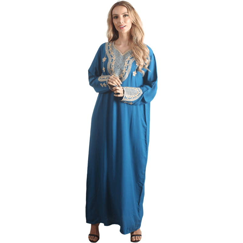 Kaftan azul de manga longa feminino Rayon