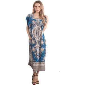 Caftan casual com estampa vintage azul